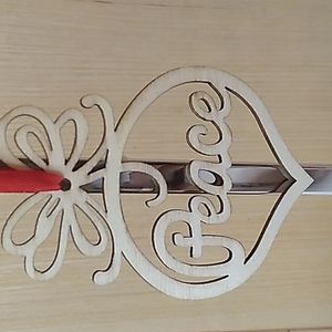 Peace Bememo Wooden Christmas Ornament 3.82 x 2.83 x 0.12 inches w Red ribbon